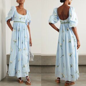 Agua by‎ Agua Bendita Viviane Maxi Dress Soledad Embroidered Blue Linen Floral S